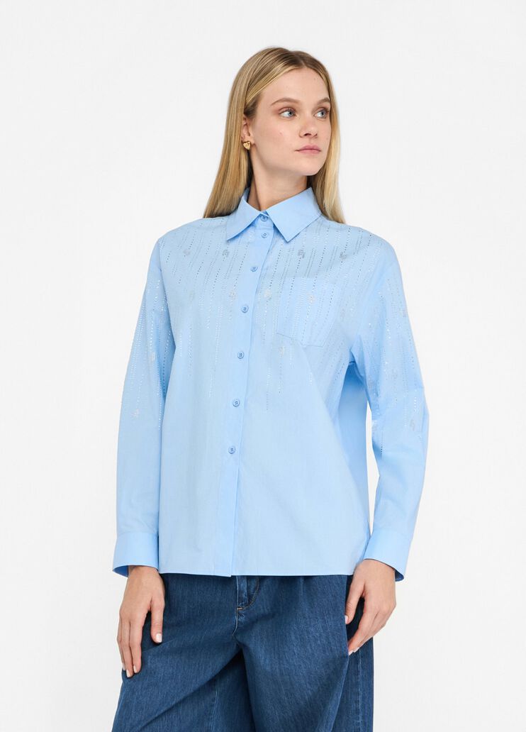 Cotton shirt with rhinestones light blue Liu Jo - medium Cotton shirt with rhinestones light blue Liu Jo - medium