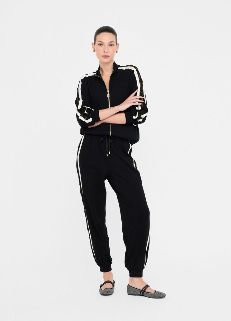 Felpa in cotone con pizzo nero Liu Jo - large image number 5 Felpa in cotone con pizzo nero Liu Jo - large image number 5