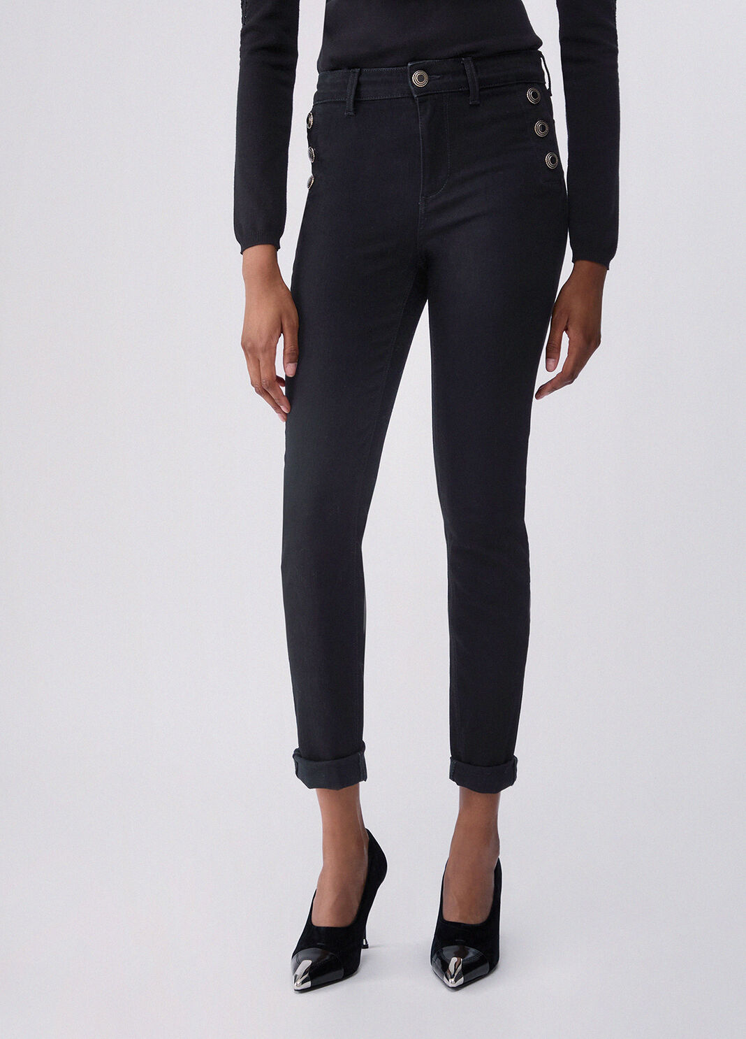 Skinny jeans with decorative buttons black denim Liu Jo - large image number 0