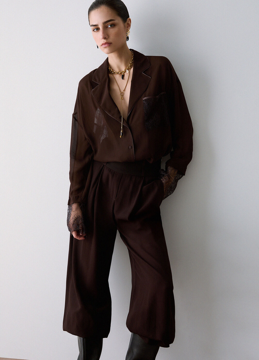Pantaloni ampi con coulisse moka Liu Jo - large image number 2