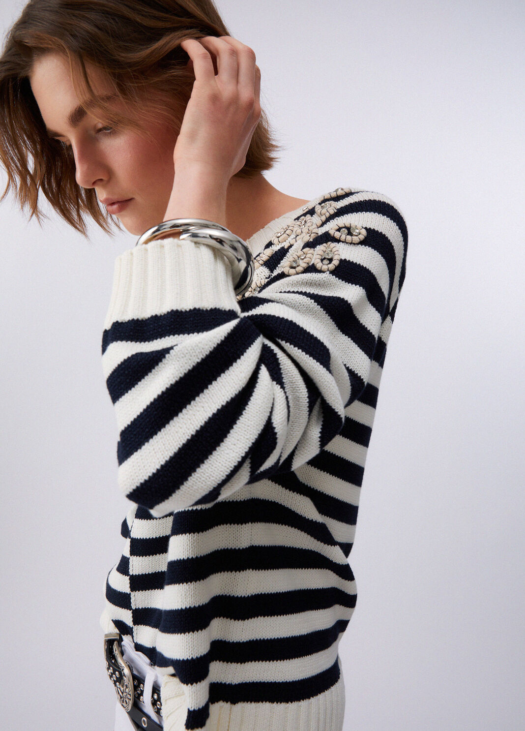 Jumper with jewel embroidery white/blue Liu Jo - large image number 3