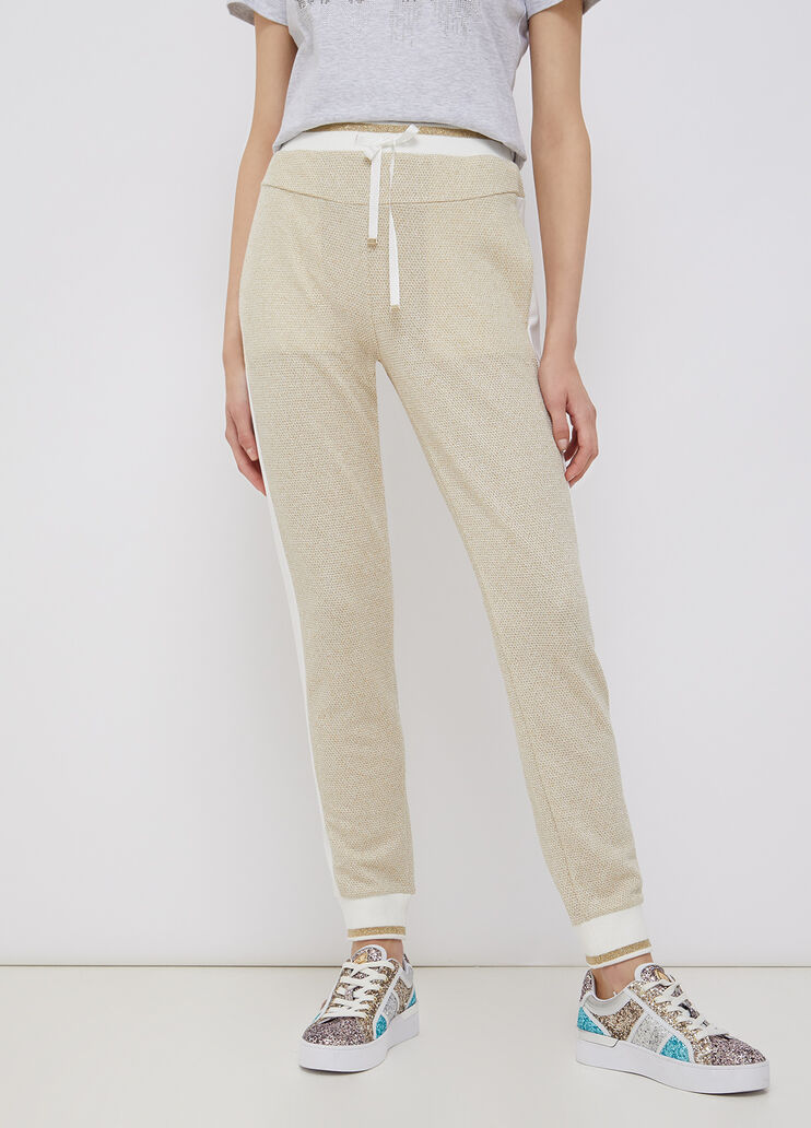 Pantalon en coton molletonné or clair et blanc Liu Jo - large image number 0 Pantalon en coton molletonné or clair et blanc Liu Jo - large image number 0