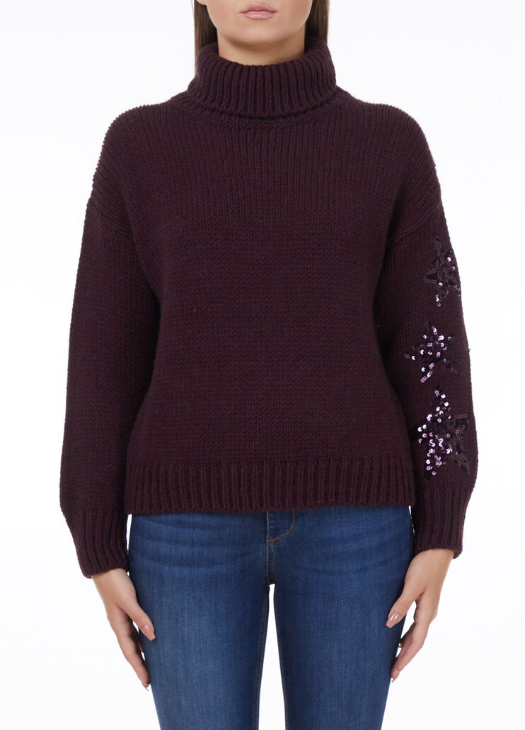 Turtleneck with sequins Plum Liu Jo - large image number 0