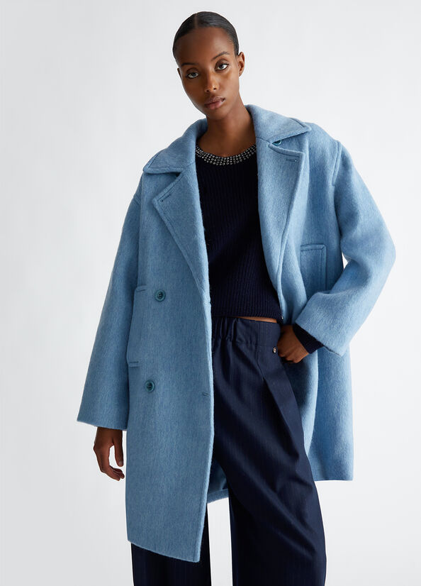 Double-breasted wool-blend coat colour light blue | Liu Jo