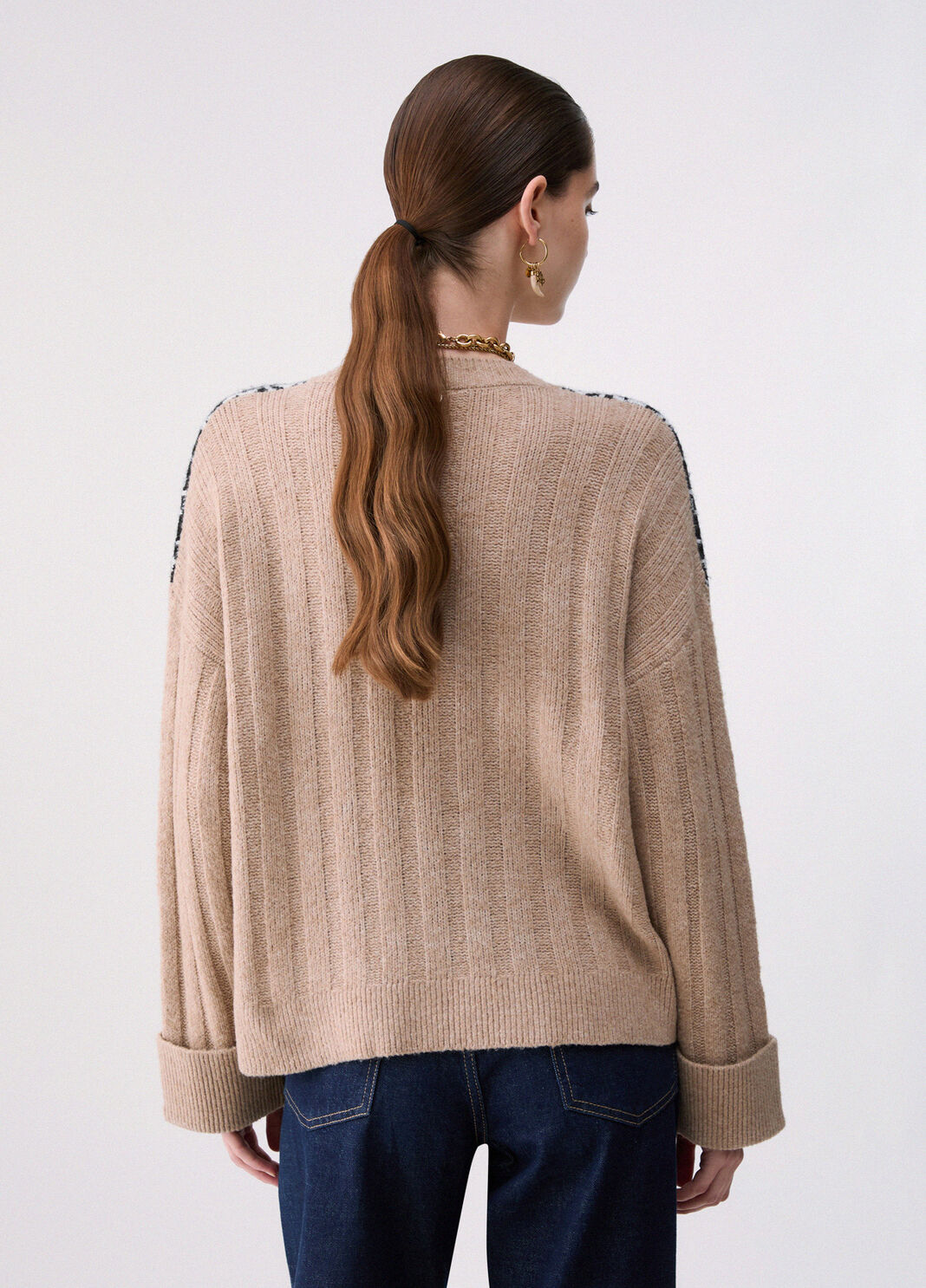 Maille jacquard avec broderies bijoux beige Liu Jo - large image number 1