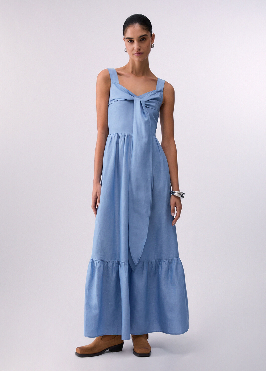 Long linen-blend dress light blue Liu Jo - large image number 0