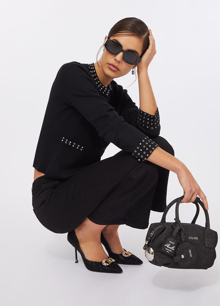 Chaqueta de punto con strass negro Liu Jo - large image number 2