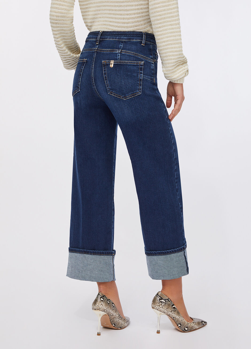 Cropped flared jeans with belt dark blue denim Liu Jo - large image number 1