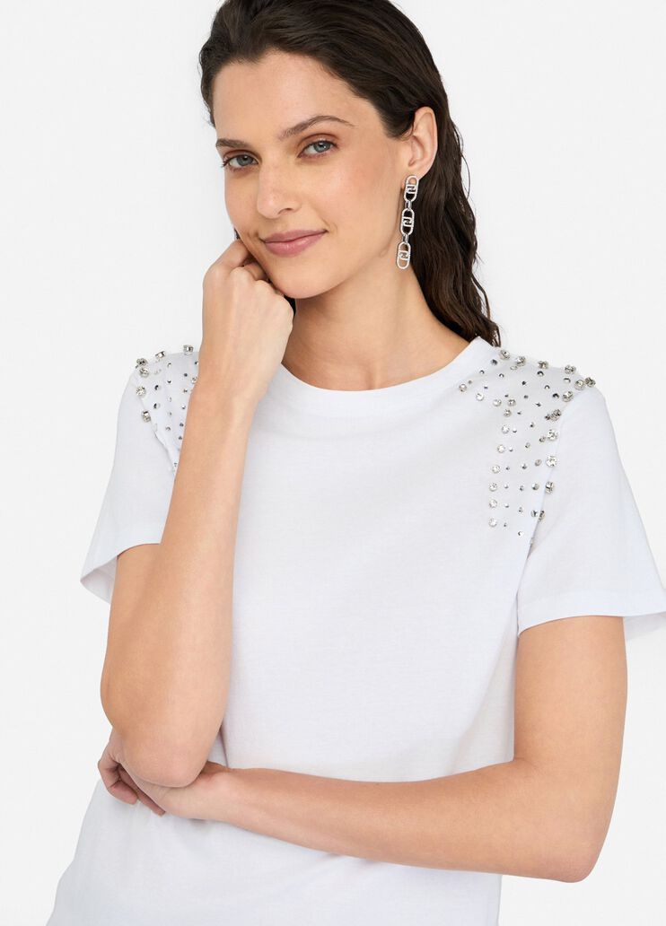 T-shirt with jewel embroidery white Liu Jo - medium T-shirt with jewel embroidery white Liu Jo - medium