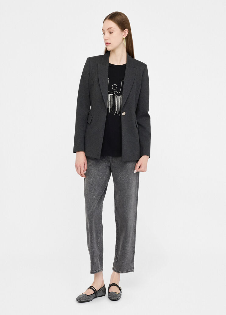 Blazer mit Schmuckbrosche Dunkles Schiefergrau Liu Jo - medium Blazer mit Schmuckbrosche Dunkles Schiefergrau Liu Jo - medium