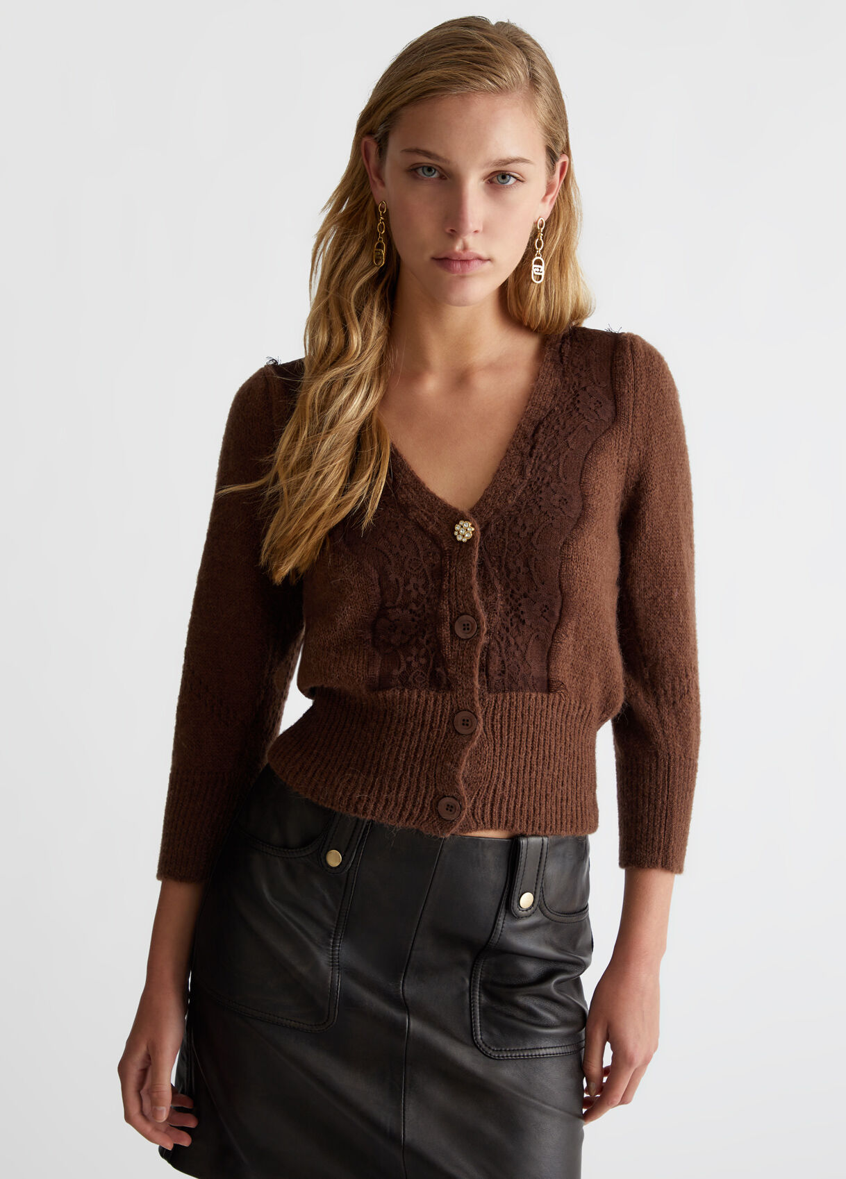 Cardigan with lace colour chestnut | Liu Jo