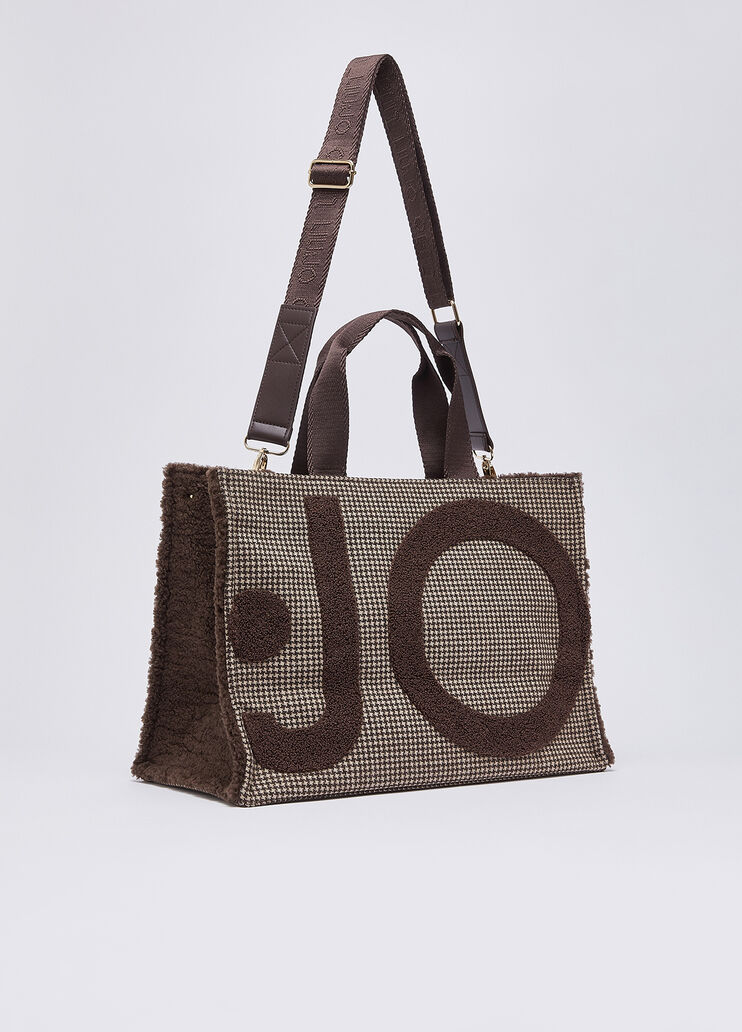 Large check fabric tote bag dark brown Liu Jo - medium