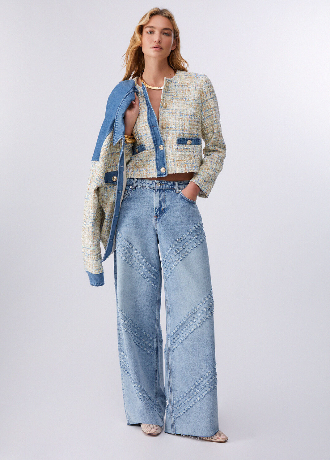 Boucl&eacute; jacket with denim details dark blue denim Liu Jo - large image number 5