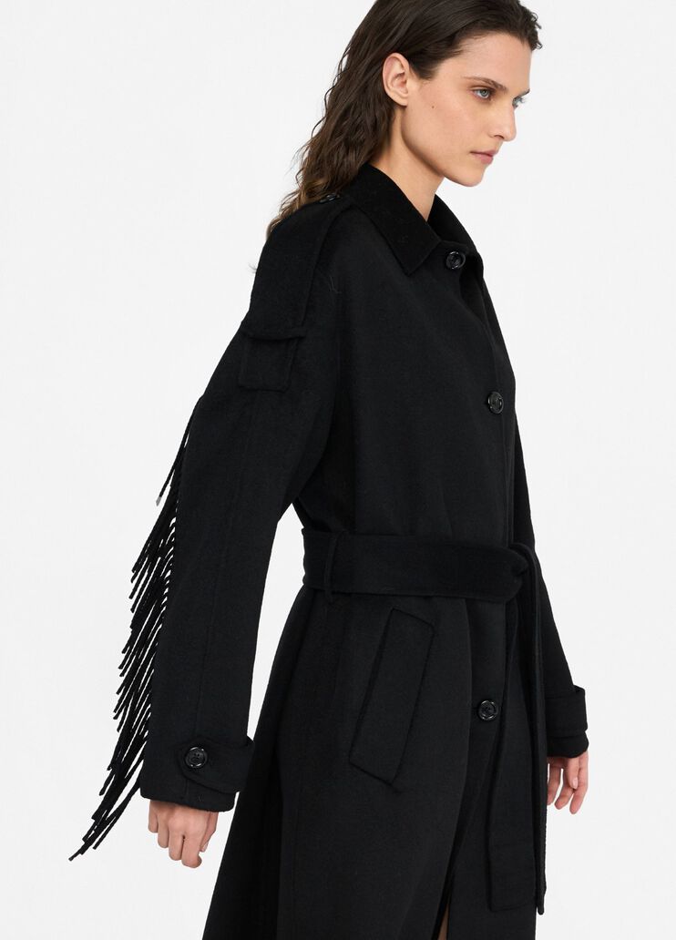 Wool trench coat with fringes black Liu Jo - medium Wool trench coat with fringes black Liu Jo - medium
