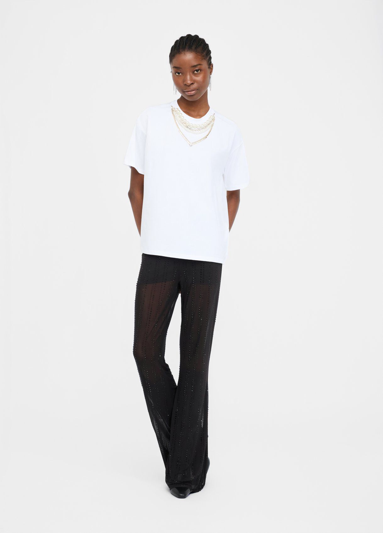 T-shirt with pearls and rhinestones colour white | Liu Jo