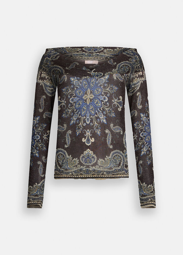 Pullover mit V-Ausschnitt Braun mit Print Liu Jo - large image number 6