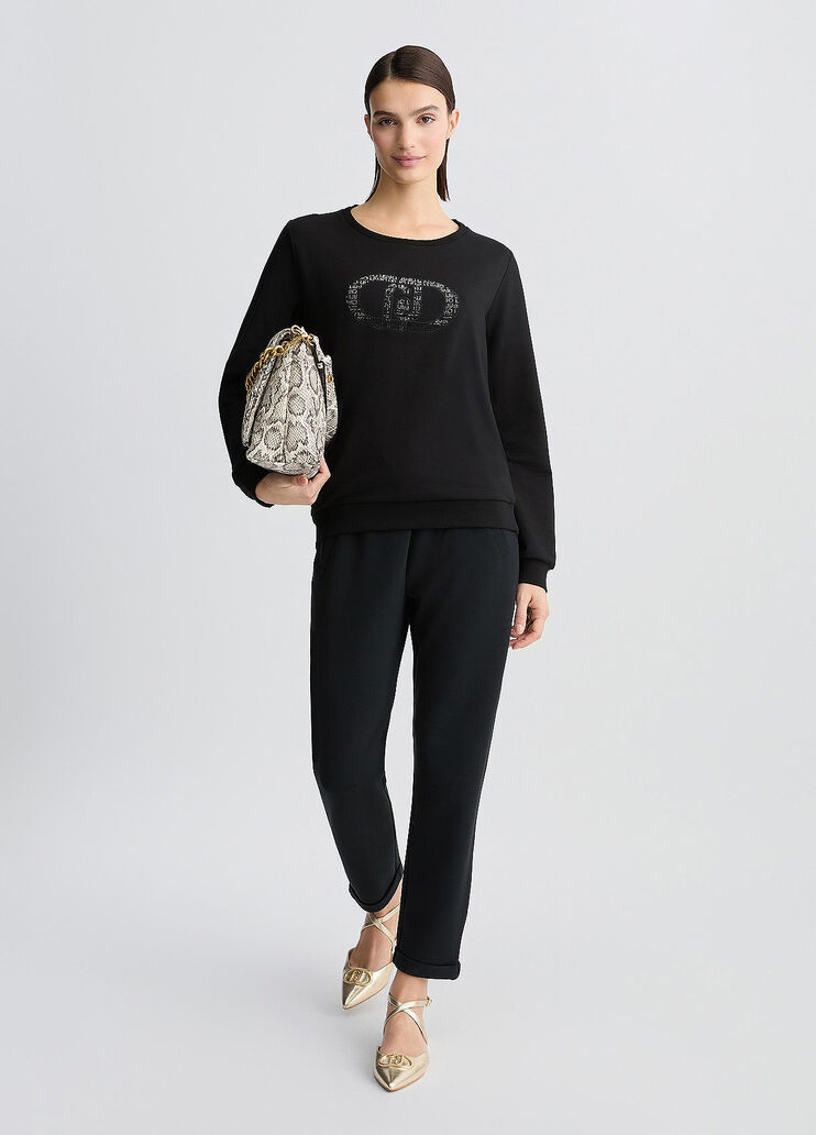 Sweatshirt with logo and gemstones black monogram Liu Jo - large image number 5 Sweatshirt with logo and gemstones black monogram Liu Jo - large image number 5