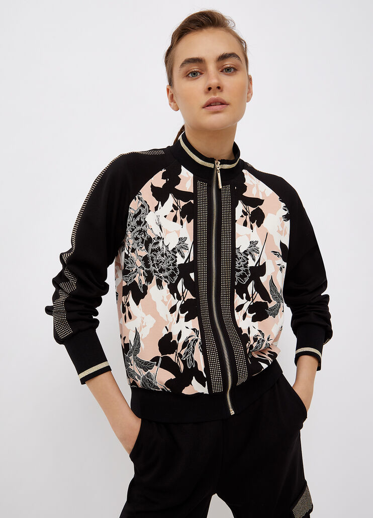 Felpa con zip noce con fiori Liu Jo - large image number 0