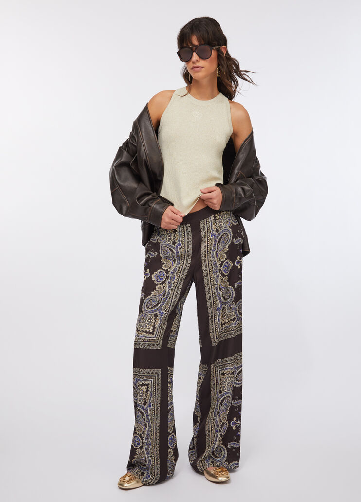 Printed satin trousers brown with print Liu Jo - large image number 5