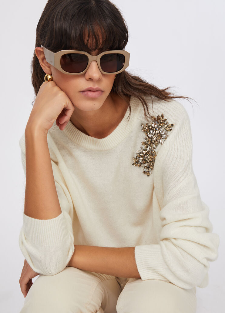 100% wool jumper with bejewelled embroidery white with embroidery Liu Jo - medium