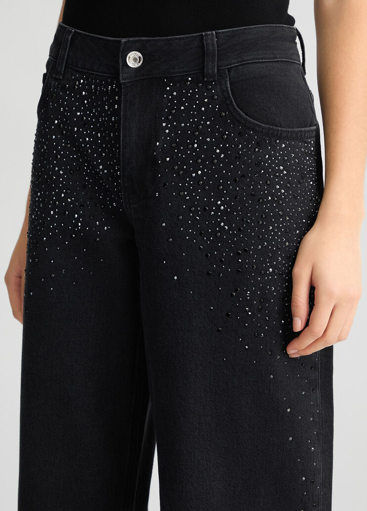 Baggy jeans with rhinestones black denim Liu Jo - large image number 4 Baggy jeans with rhinestones black denim Liu Jo - large image number 4