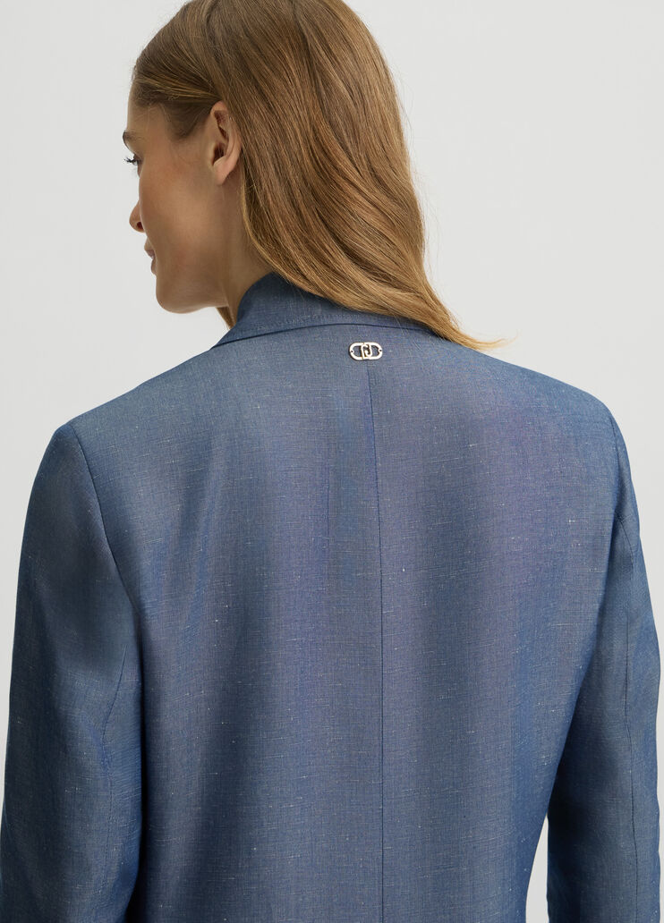 Linen blend blazer chambray blue Liu Jo - large image number 4 Linen blend blazer chambray blue Liu Jo - large image number 4
