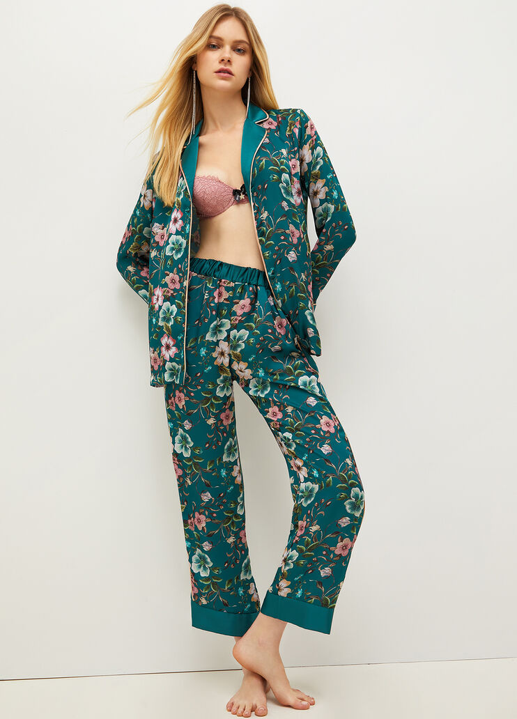 Cropped trousers with floral print green floral Liu Jo - look Cropped trousers with floral print green floral Liu Jo - look
