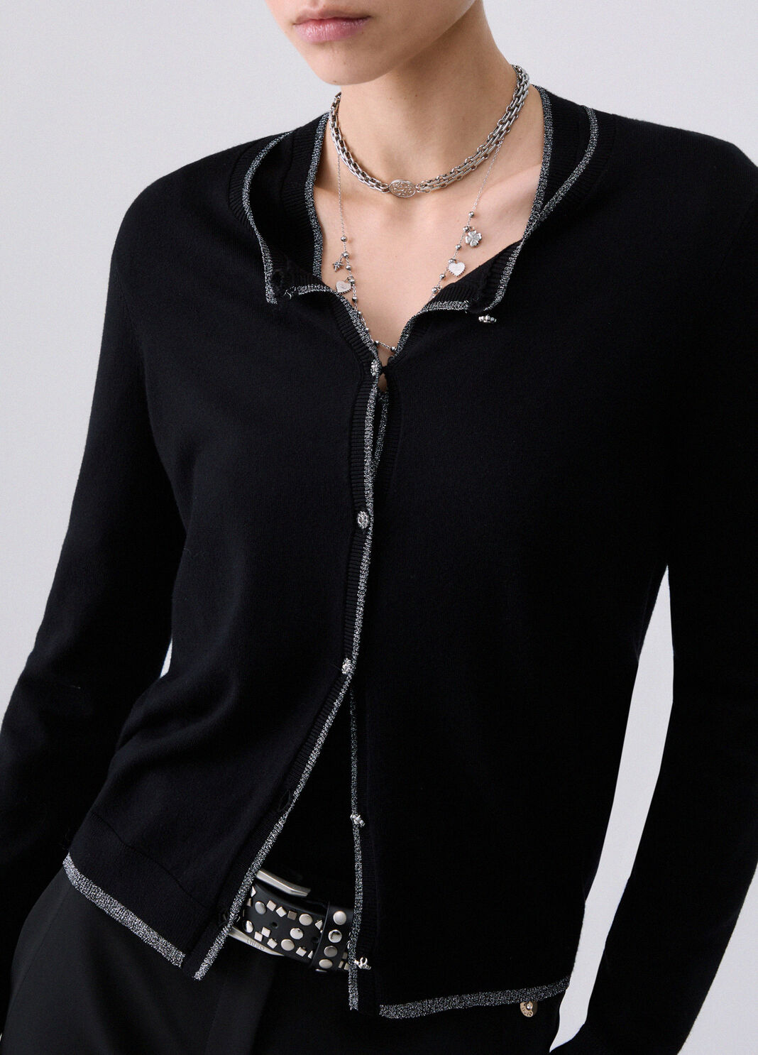 Cardigan with Lurex&reg; Trims black Liu Jo - large image number 4