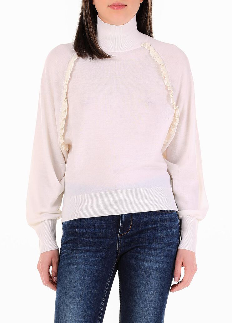 Шерстяной свитер с воротником-стойкой и рюшами белая шерсть Liu Jo - large image number 0