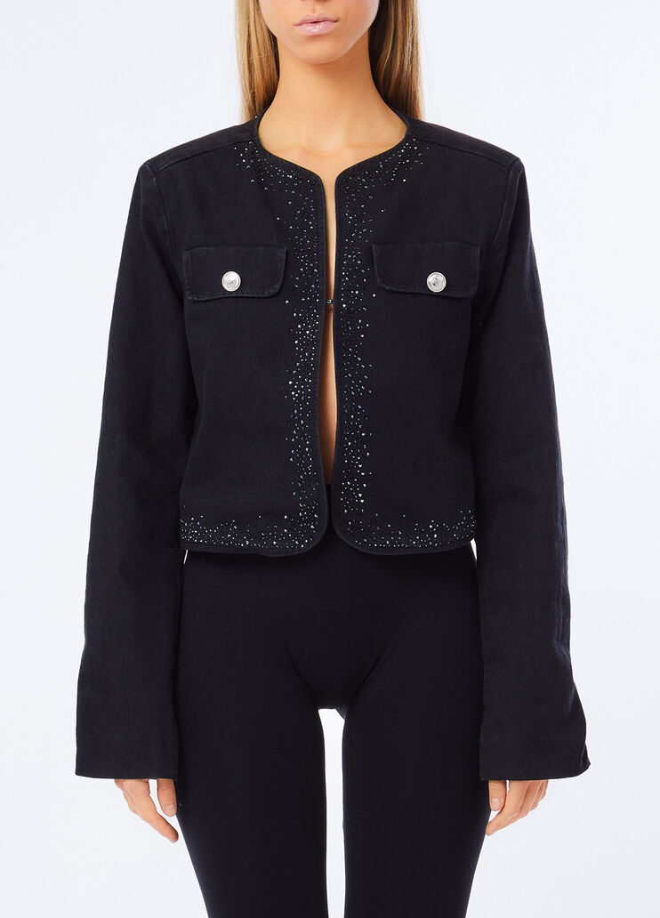Denim jacket with rhinestones black denim Liu Jo - medium