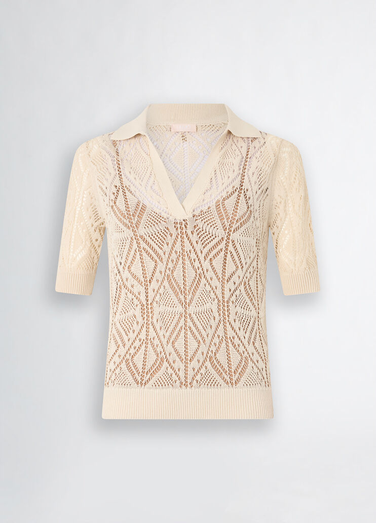 Cotton-blend crochet jumper light beige Liu Jo - large image number 6 Cotton-blend crochet jumper light beige Liu Jo - large image number 6