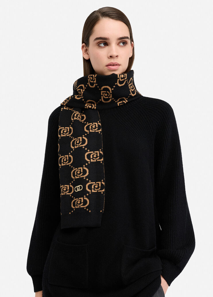 Jacquard monogram scarf black Liu Jo - medium Jacquard monogram scarf black Liu Jo - medium