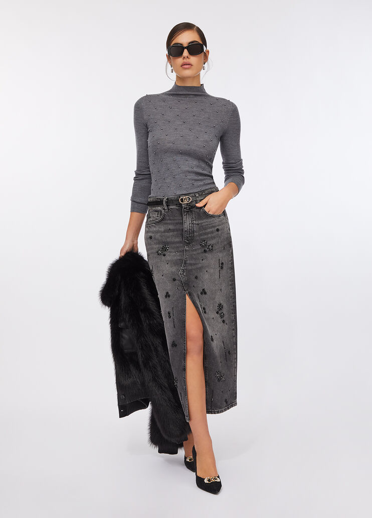 100% wool jumper with appliqués grey Liu Jo - large image number 5