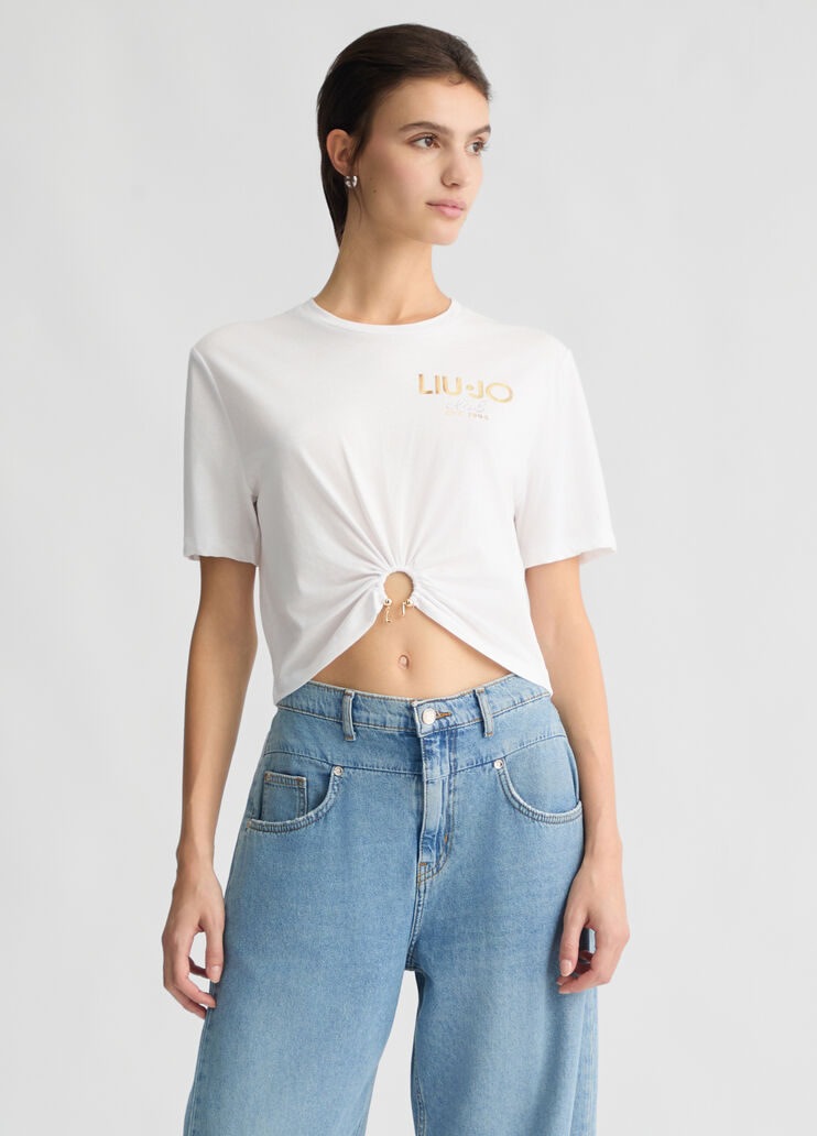 Cotton T-shirt with logo white/cropped Liu Jo - medium Cotton T-shirt with logo white/cropped Liu Jo - medium