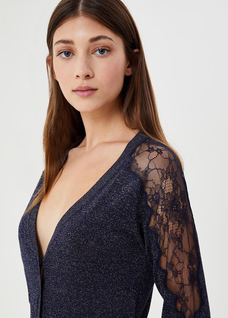 Cardigan with embroidery and lurex® Blue Liu Jo - large image number 2