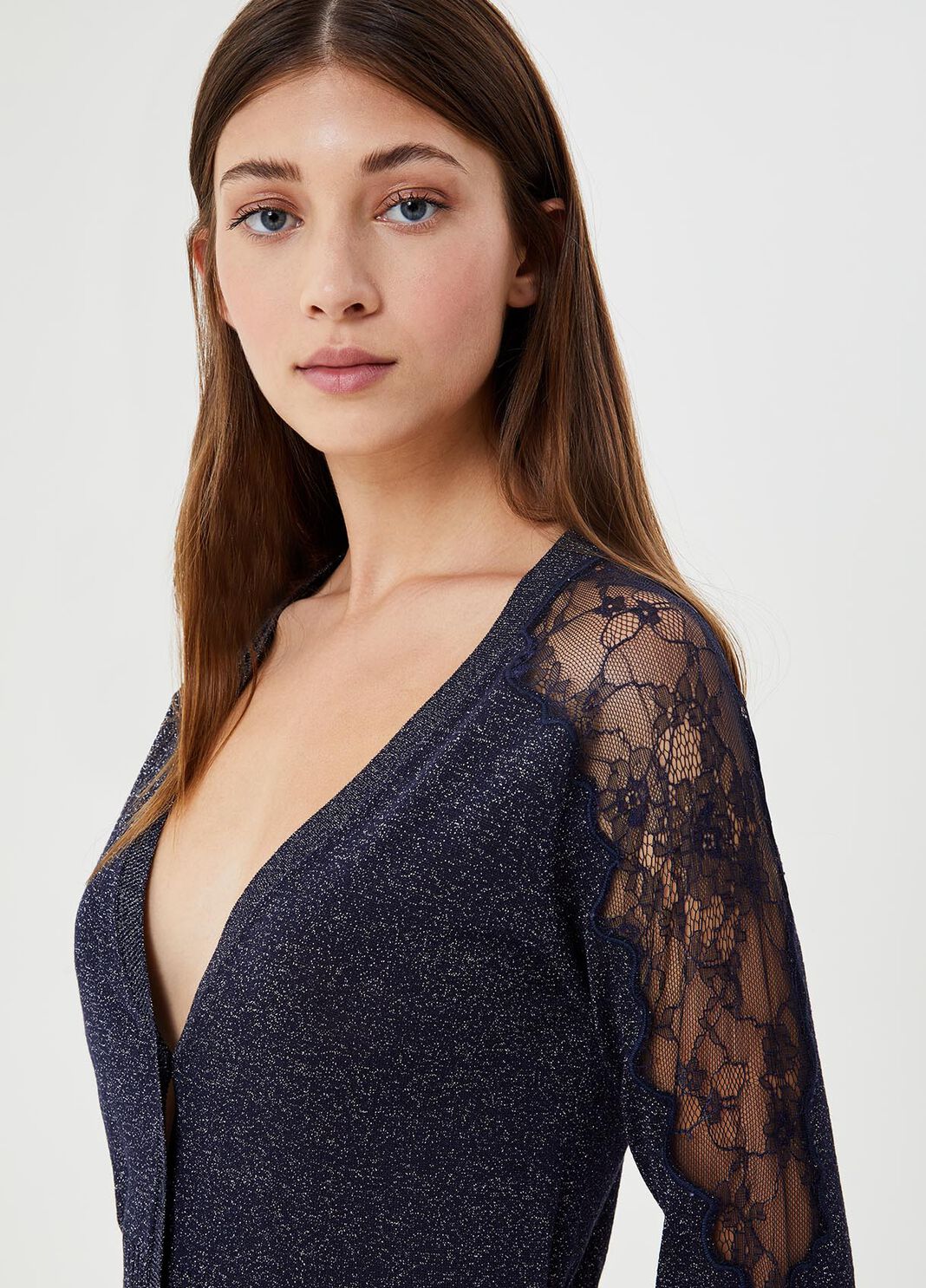 Cardigan with embroidery and lurex&reg; Blue Liu Jo - large image number 2