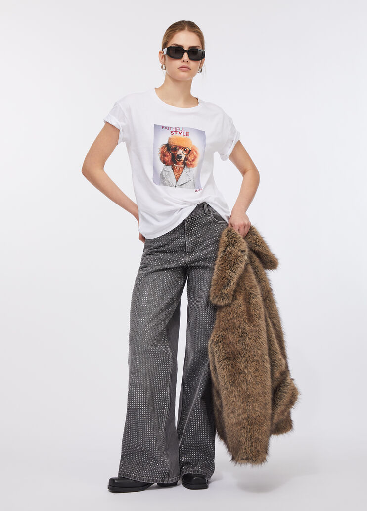 Printed T-shirt with rhinestones white Liu Jo - large image number 5