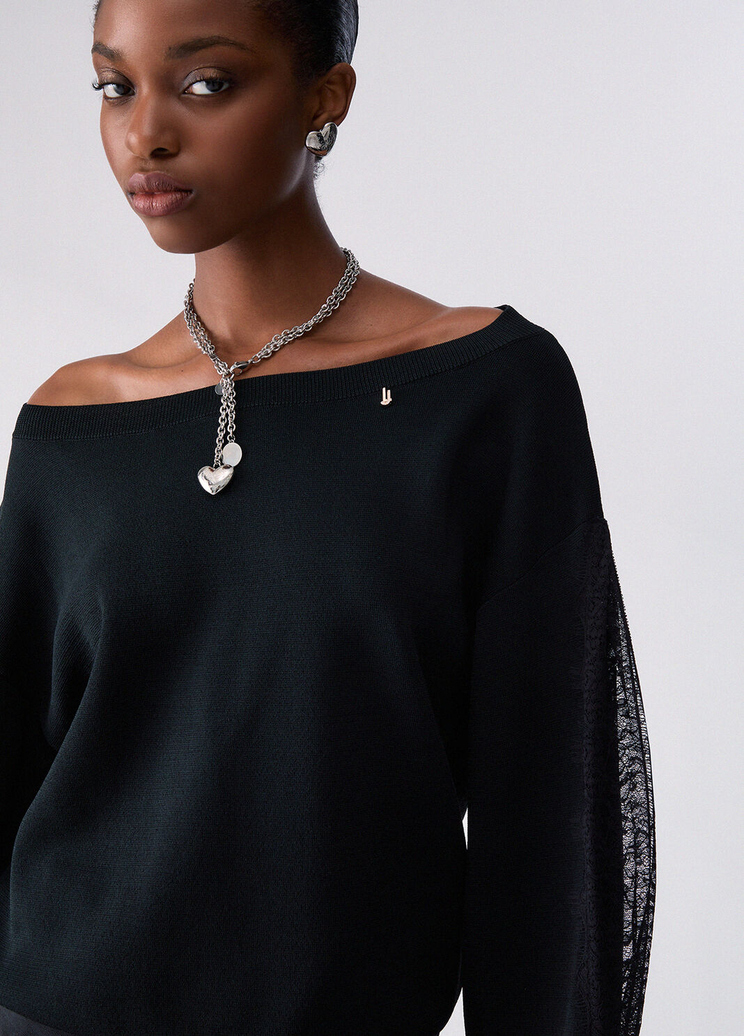 Sweater with lace inserts black Liu Jo - large image number 2
