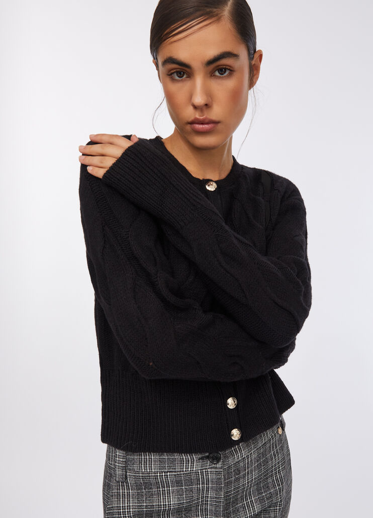 Cable knit wool cardigan black Liu Jo - large image number 3