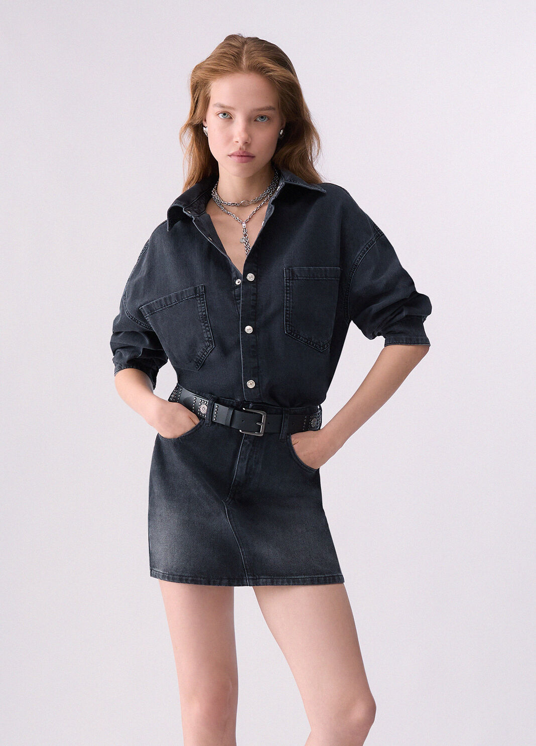 Vestido corto de denim con cintur&oacute;n denim negro Liu Jo - large image number 0