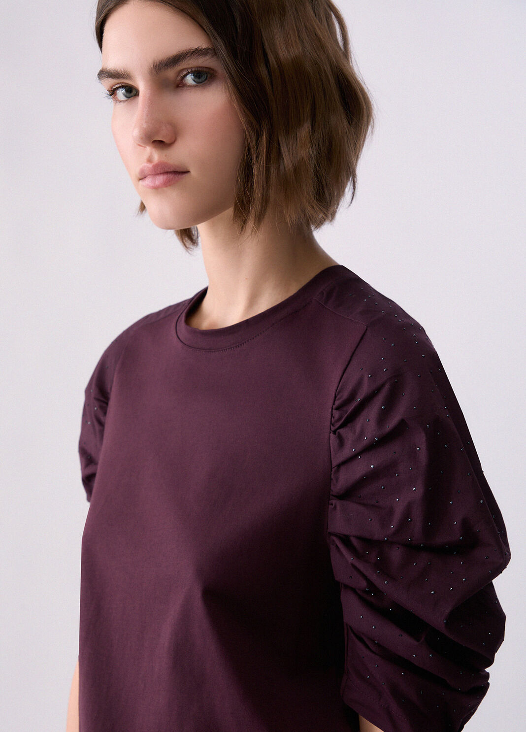 T-shirt with sleeves gathered aubergine Liu Jo - large image number 4