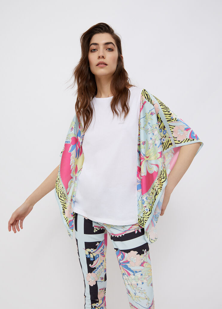 Top con dettagli in raso bianco/zebrato/fiori Liu Jo - large image number 0