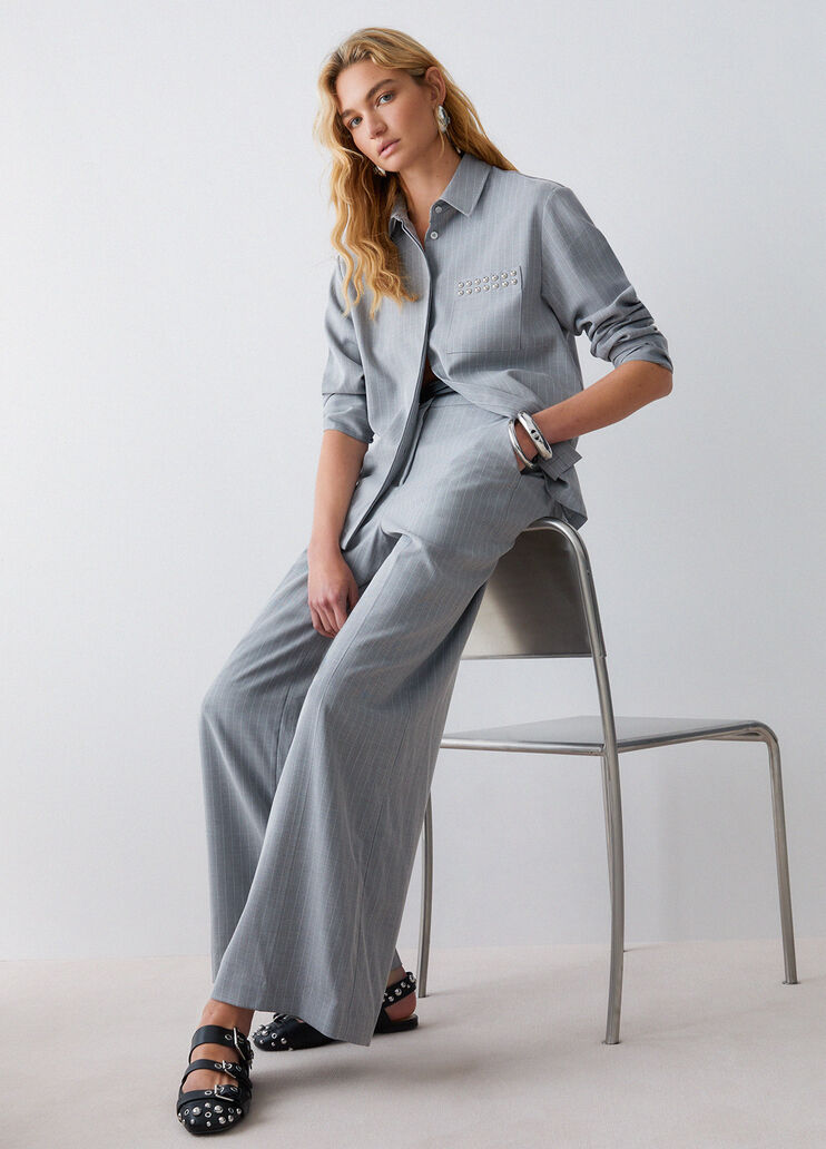 Pantalon palazzo &agrave; rayures craie gris &agrave; rayures craie Liu Jo - medium