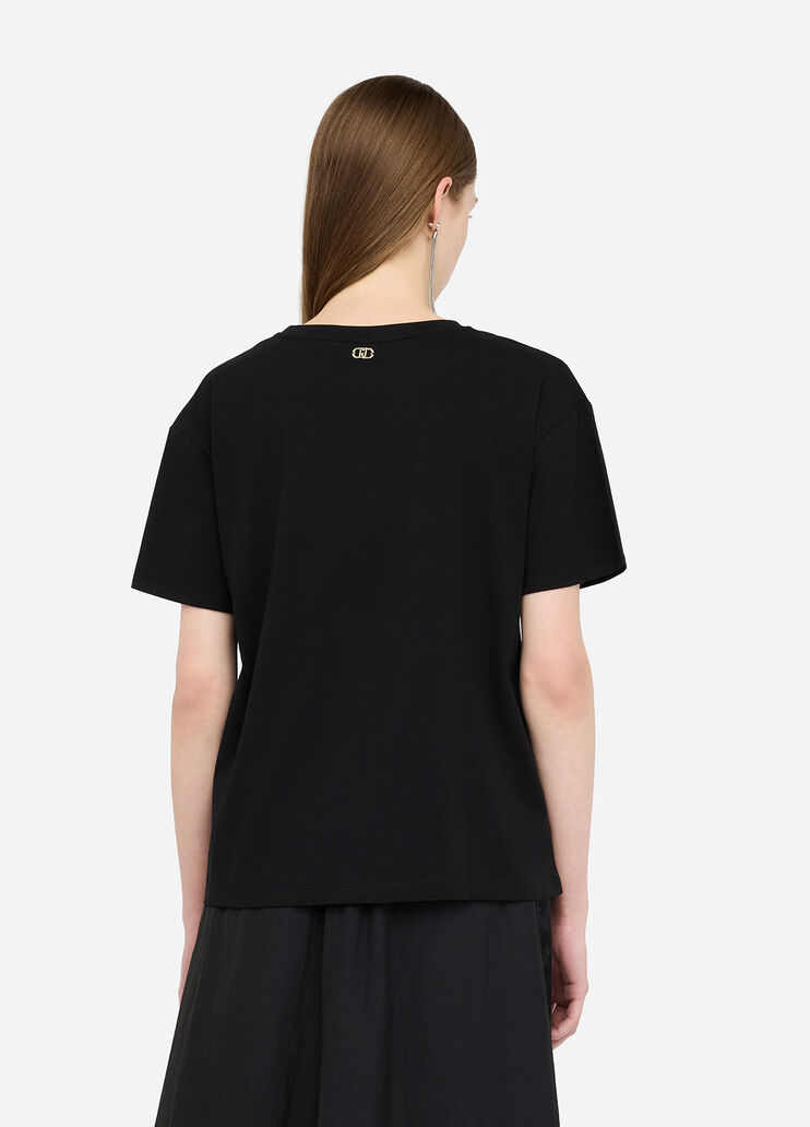 Cotton T-shirt with drawstring black Liu Jo - large image number 1 Cotton T-shirt with drawstring black Liu Jo - large image number 1