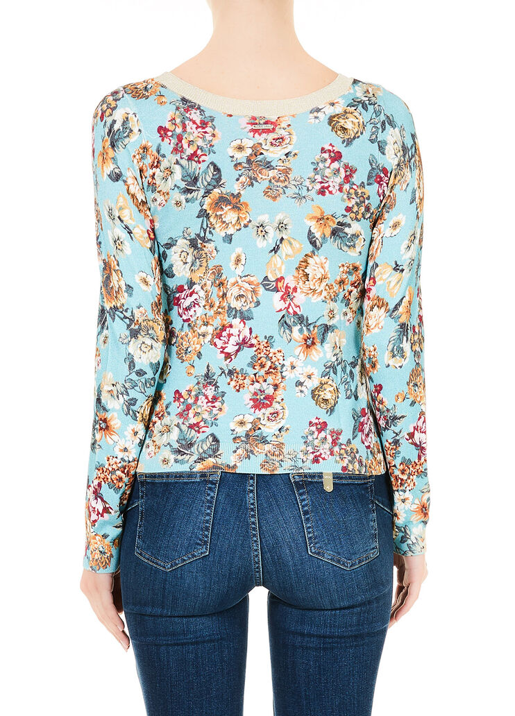 Jumper with floral print Azure blue with flowers Liu Jo - large image number 1 Jumper with floral print Azure blue with flowers Liu Jo - large image number 1