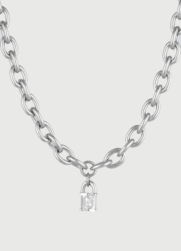 Collar con logotipo y candado plateado Liu Jo - large image number 0 Collar con logotipo y candado plateado Liu Jo - large image number 0