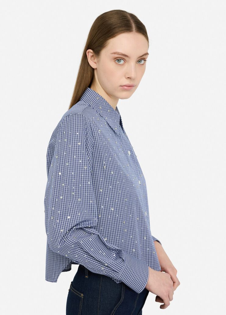 Camisa de popelina con strass cuadros azules Liu Jo - large image number 3 Camisa de popelina con strass cuadros azules Liu Jo - large image number 3