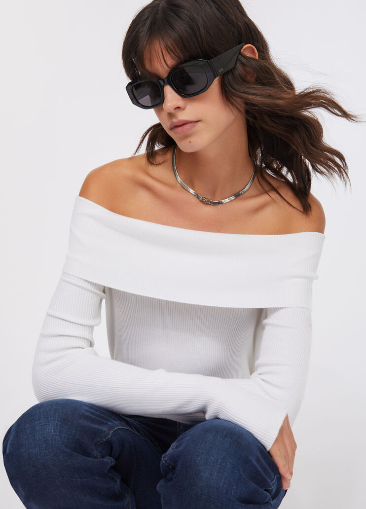 Off-the-shoulder jumper white wool Liu Jo - large image number 4
