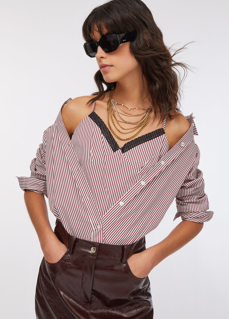 Striped cotton shirt with top white Liu Jo - large image number 2