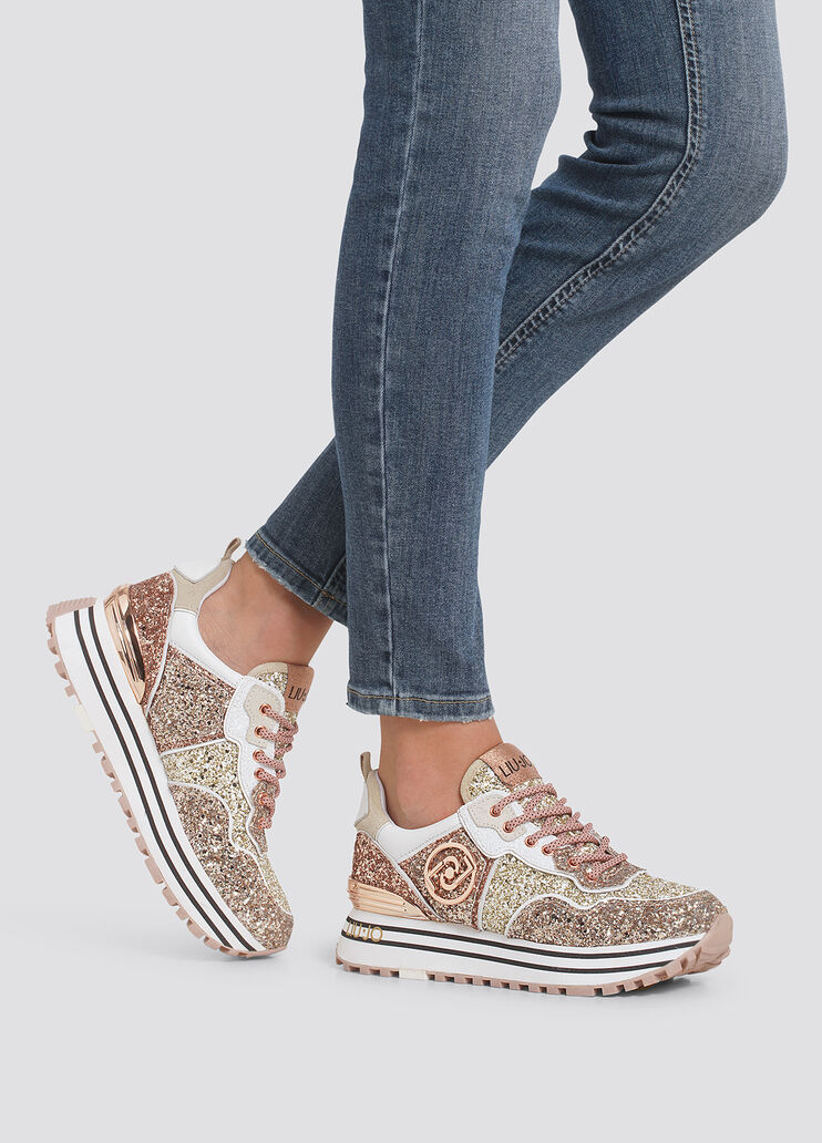 Sneakers mit Plateausohle und Glitter Roségold Liu Jo - large image number 3 Sneakers mit Plateausohle und Glitter Roségold Liu Jo - large image number 3